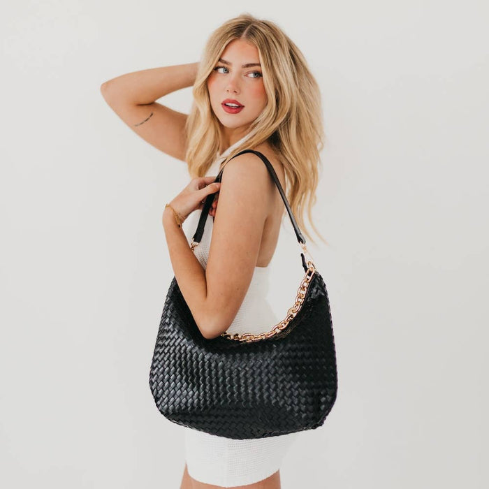 Sienna Slouchy Woven Shoulder Bag: Black