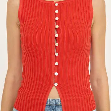 Gia Knit Button Up Top- Red