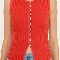 Gia Knit Button Up Top- Red