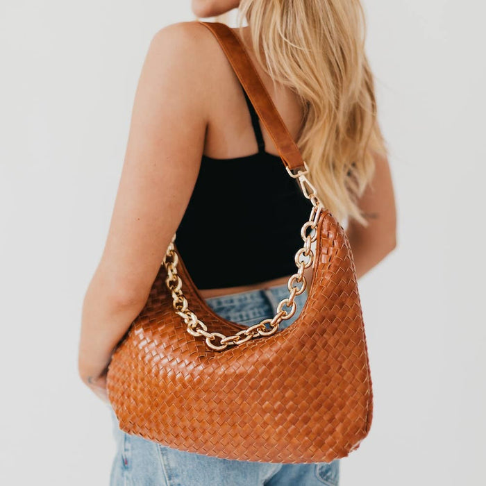 Sienna Slouchy Woven Shoulder Bag: Brown