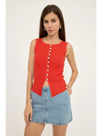 Gia Knit Button Up Top- Red