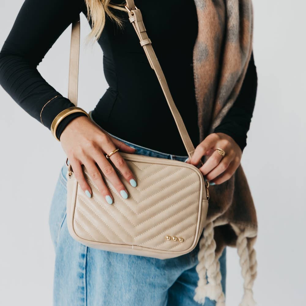 Coco Quilted Crossbody Bag: Taupe