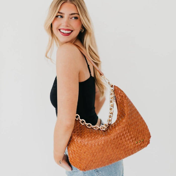 Sienna Slouchy Woven Shoulder Bag: Brown