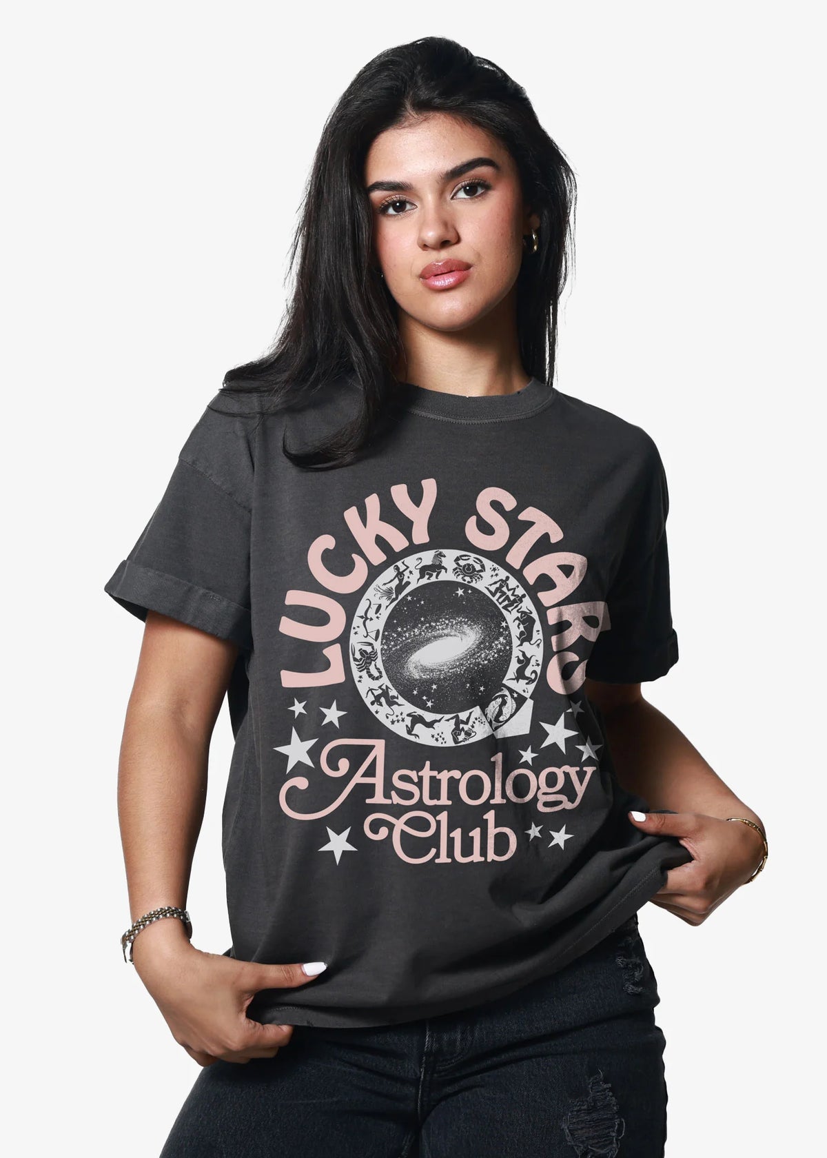 Lucky Stars Vintage Black Boyfriend Tee