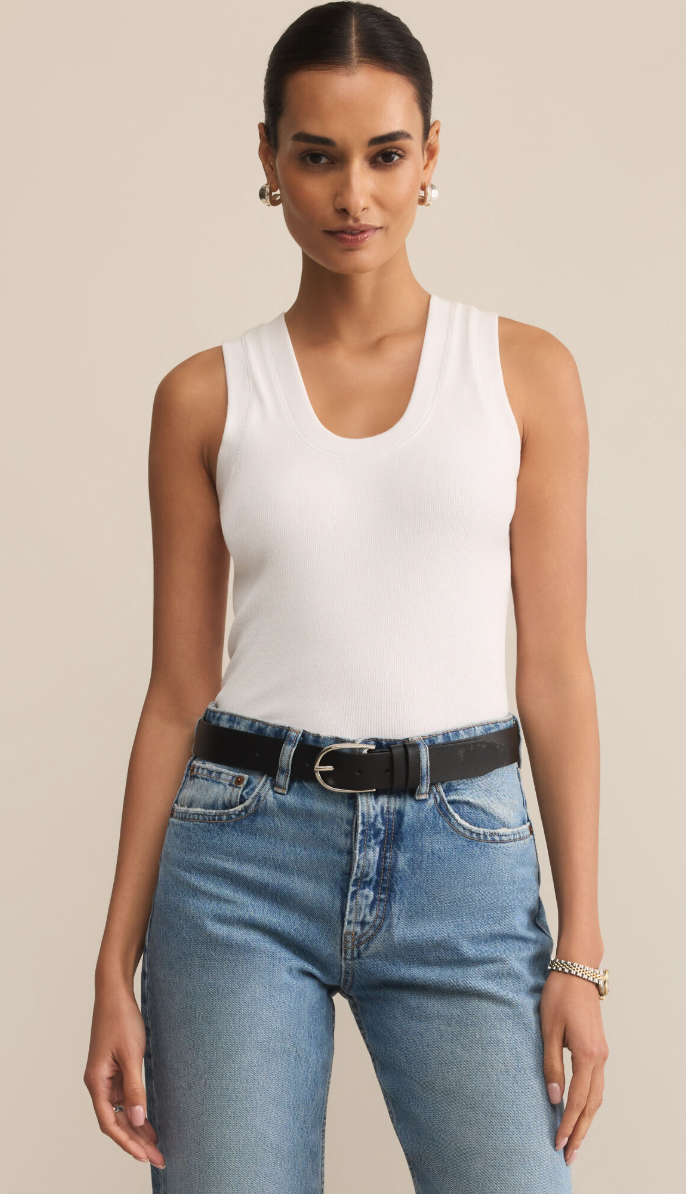 Sirena Ribbed Scoop Neck Tank - White