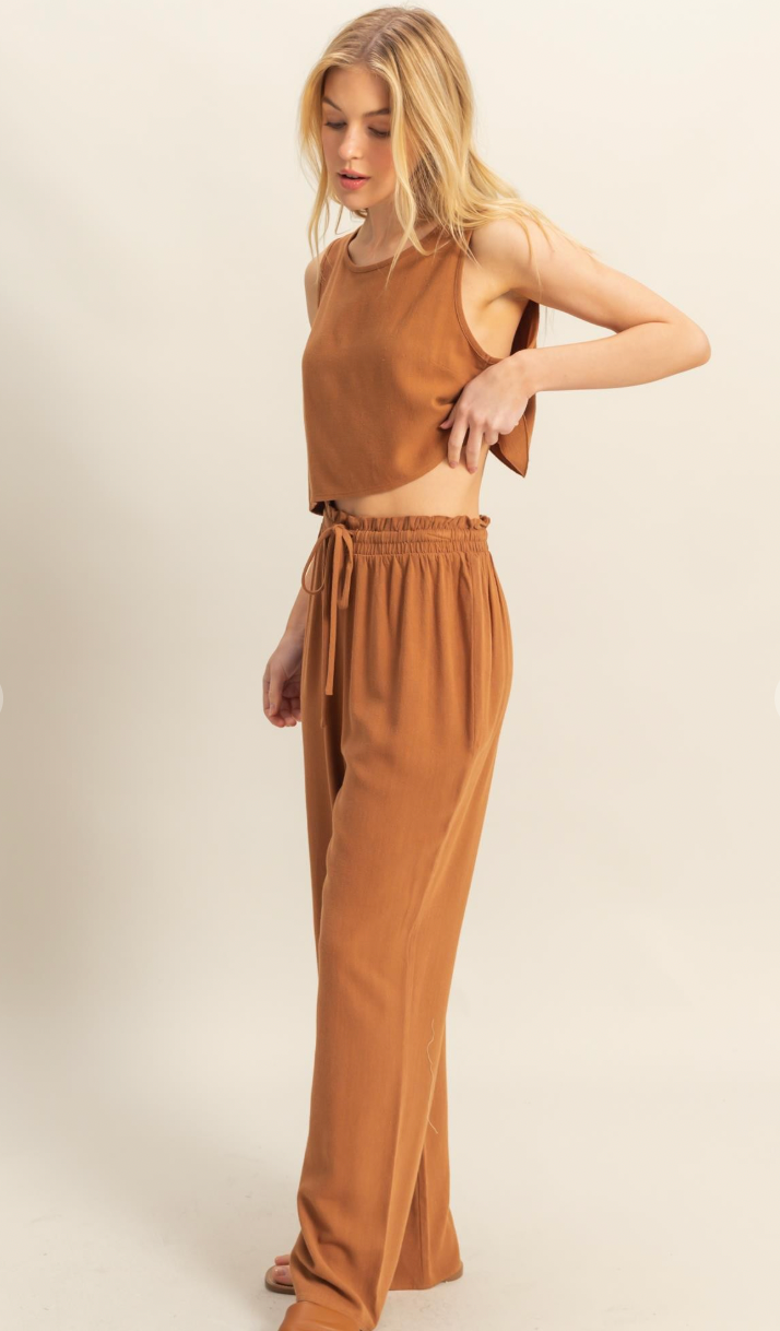 Morganne Top and Pants Set - Brown