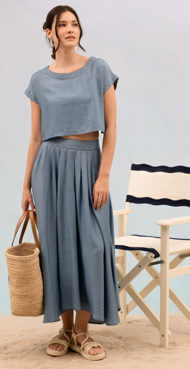Blu Pleated Midi Skirt