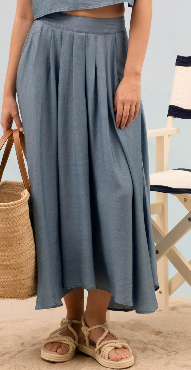Blu Pleated Midi Skirt