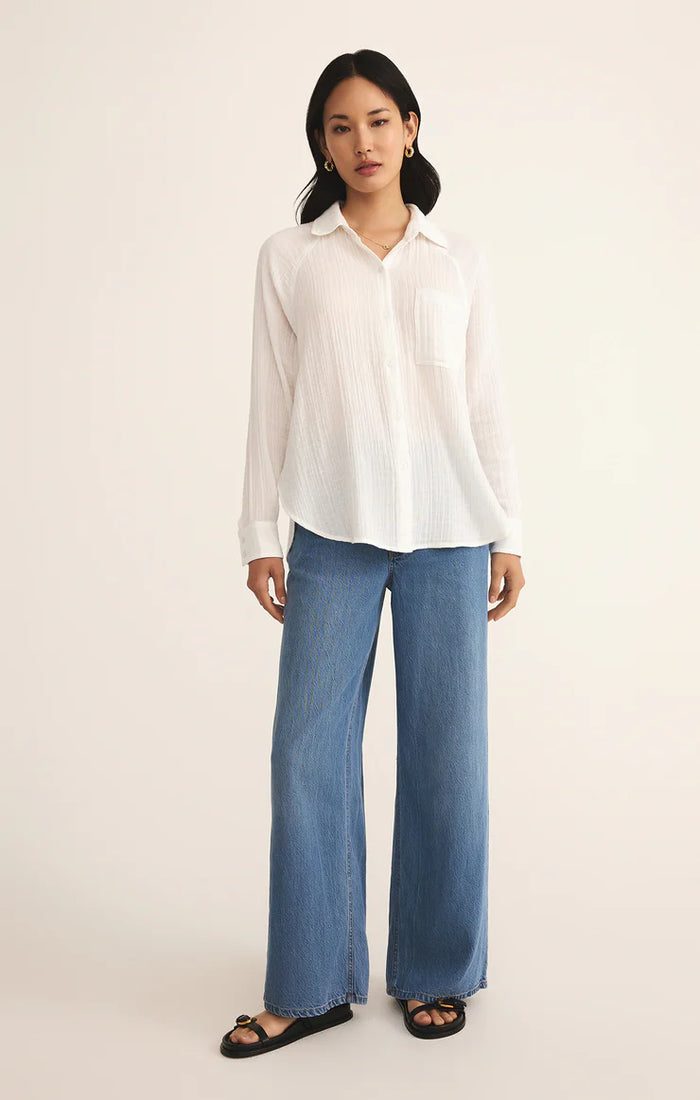 Perfect Airy Gauze Button Up- White