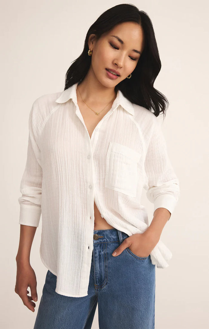 Perfect Airy Gauze Button Up- White