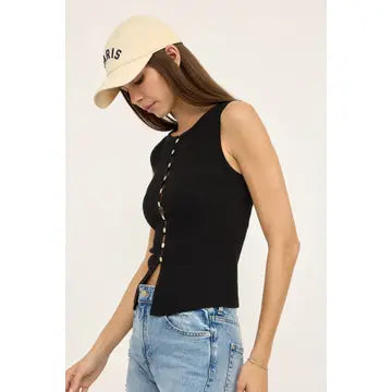 Gia Knit Button Up Top-Black