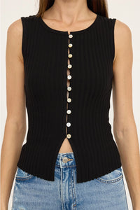 Gia Knit Button Up Top-Black