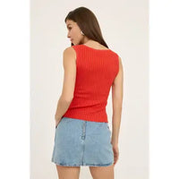 Gia Knit Button Up Top- Red