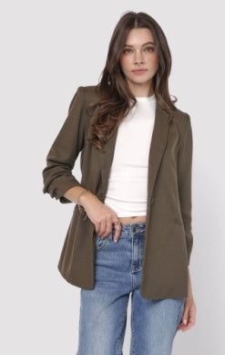 Backyard Ruched Sleeve Linen Blazer