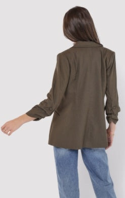 Backyard Ruched Sleeve Linen Blazer