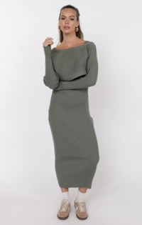 Gabi Sweater Dress Set- Sage