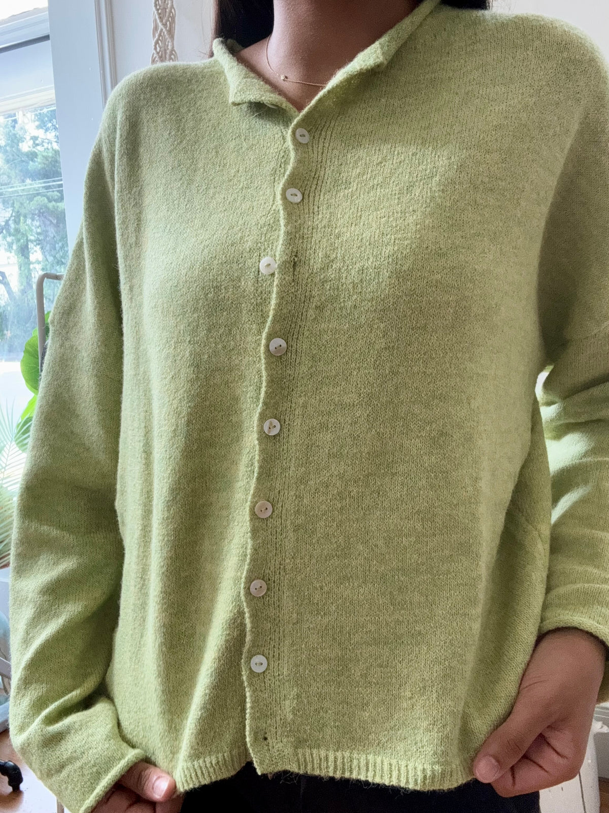 Illy Button Up Sweater Cardigan- Green