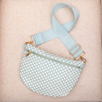 Layla Woven Checkered Crossbody Sling Bag: Sky Blue Check