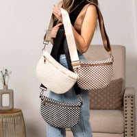 Layla Woven Checkered Crossbody Sling Bag: Almond Check