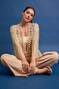 Set On You Pearl Crochet Flower Cardigan: Gold