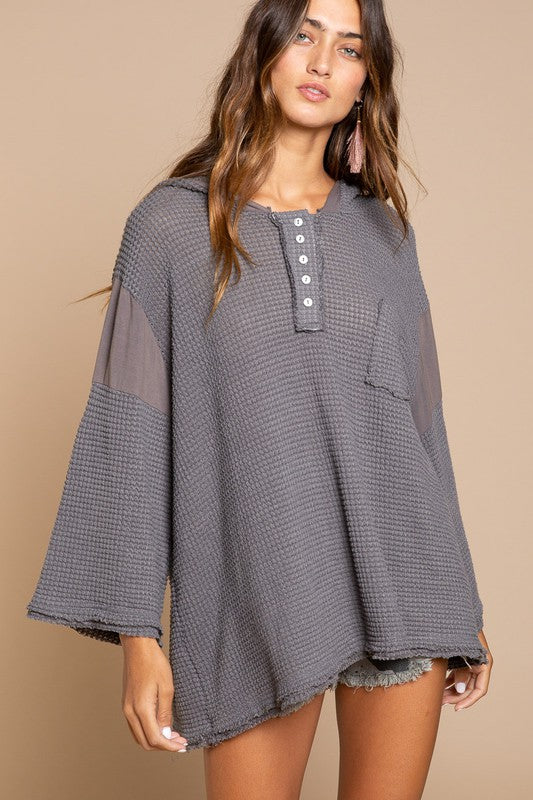 Cait Bell Sleeve Oversized Waffle Knit Top - Online Exclusive