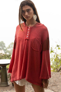 Cait Bell Sleeve Oversized Waffle Knit Top - Online Exclusive