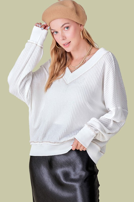 Holly V-Neck Waffle Top - Online Exclusive