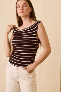 Angelica Ribbed Top - Brown + White