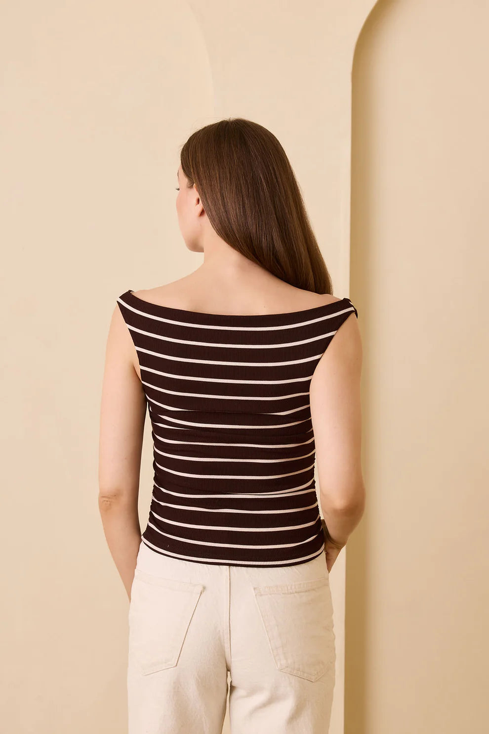 Angelica Ribbed Top - Brown + White