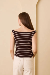 Angelica Ribbed Top - Brown + White