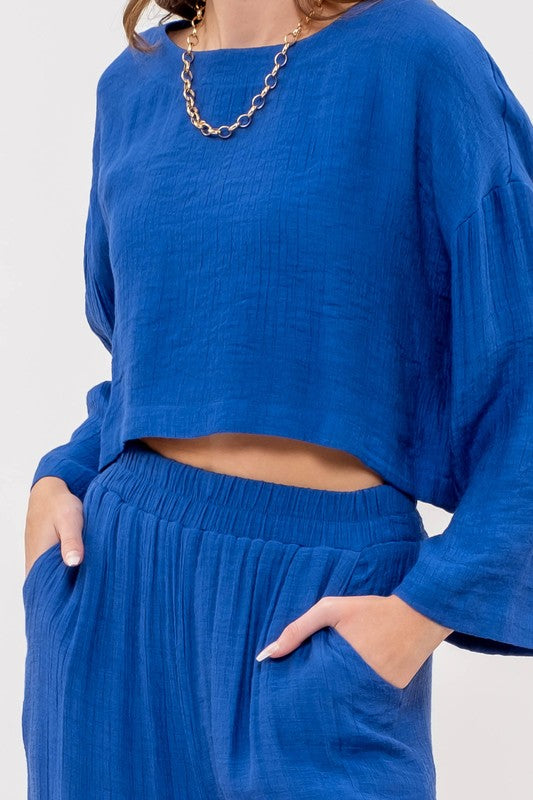 Tara Relaxed Crop Top - Blue