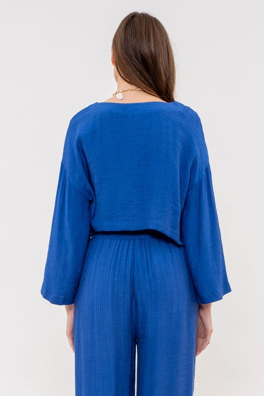 Tara Relaxed Crop Top - Blue