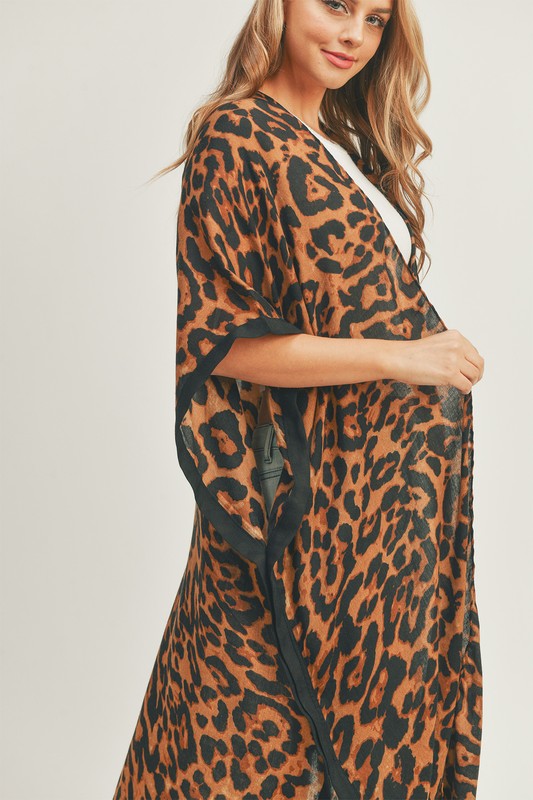 Leopard Print Front Open Long Kimono