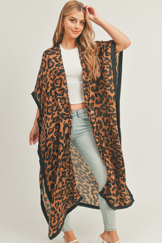 Leopard Print Front Open Long Kimono