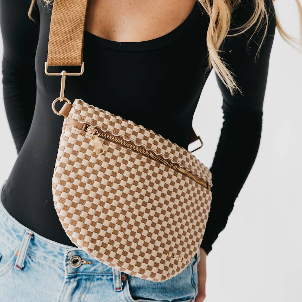 Westlyn Woven Bum Bag/Crossbody : Checkered Tan