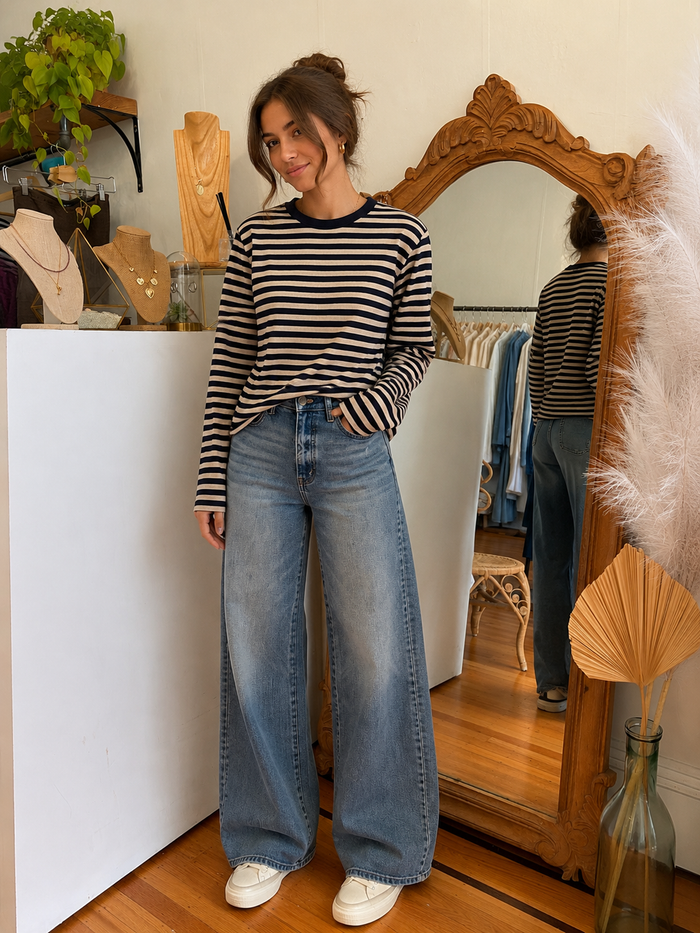 Sydney Striped Long Sleeve - Navy