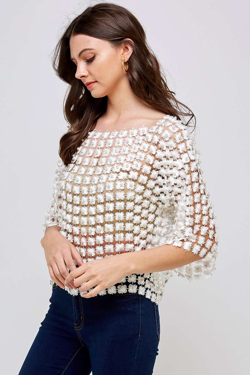 Set on You Pearl Crochet Top - White