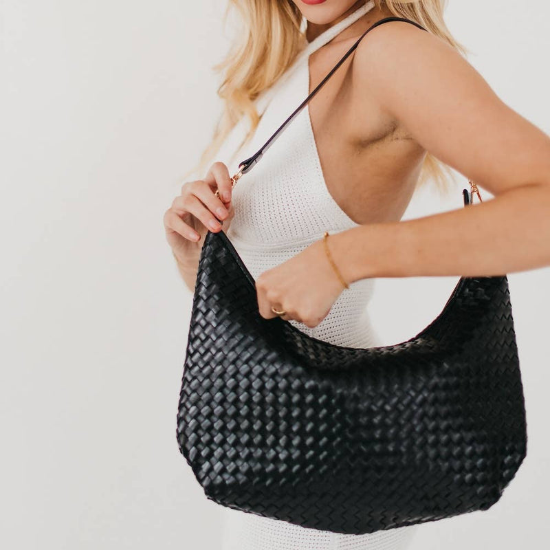 Sienna Slouchy Woven Shoulder Bag: Black