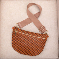 Layla Woven Checkered Crossbody Sling Bag: Cognac Coffee Check