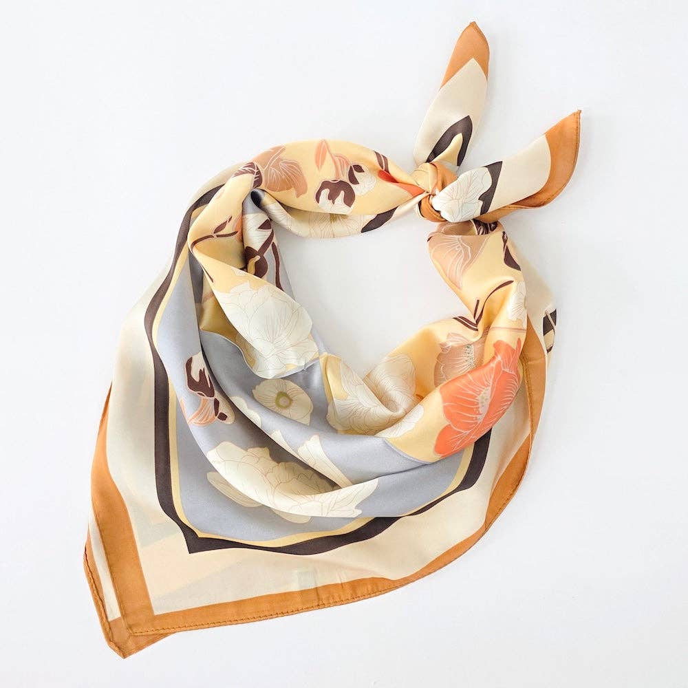 Fiona Floral Square Scarf: Taupe
