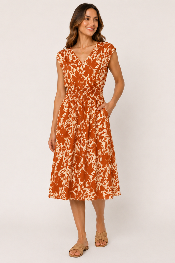 Persa Midi Dress - Burnt Orange