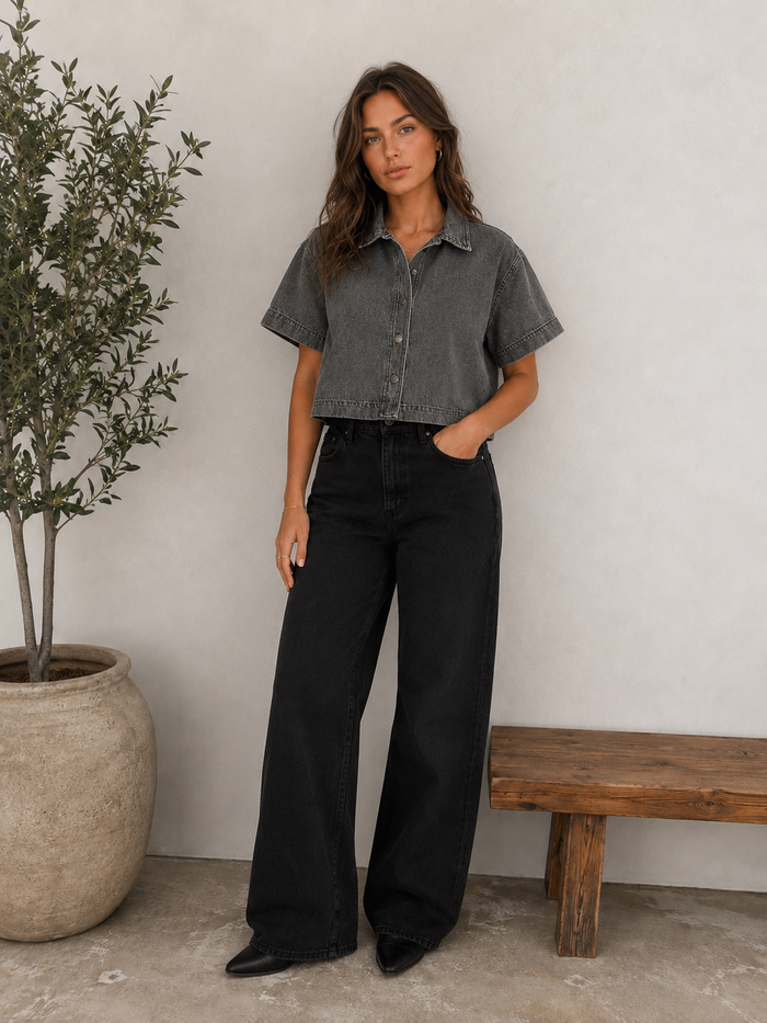 Rimple Button Up - Grey