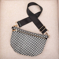 Layla Woven Checkered Crossbody Sling Bag: Black Check