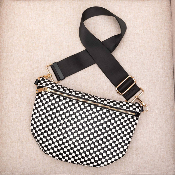 Layla Woven Checkered Crossbody Sling Bag: Black Check