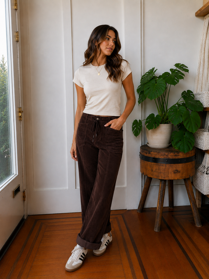 Villa Barrel Pants - Brown Corduroy