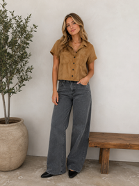 Gracie Suede Button Up - Camel