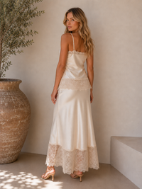 Camille Satin Midi Skirt - Champagne