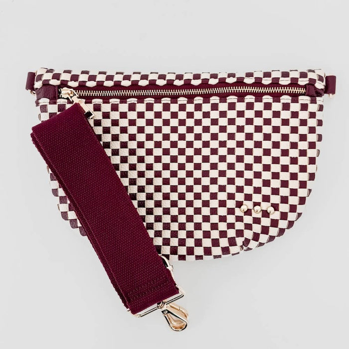 Westlyn Woven Bum Bag/Crossbody : Woven Checkered Burgundy
