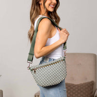 Layla Woven Checkered Crossbody Sling Bag: Eucalyptus Check