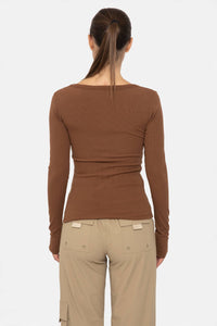 Sophie Scoop Neck Long Sleeve Top - Cocoa